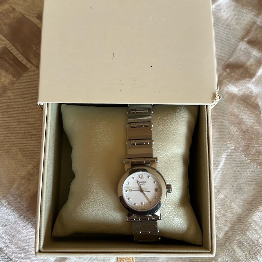 Movado Vizio women’s stainless steel watch.